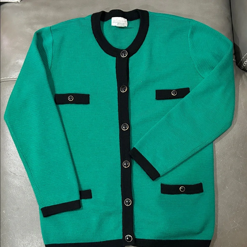 JH collectibles wool women Green and Black Cardigan Sweater, size S. - Picture 1 of 6